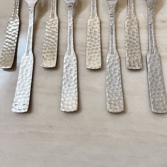 8pc Rogers Plymouth Cove Hammered Cocktail/Seafood Fork Stainless STANLEYROBERTS - Picture 8 of 8